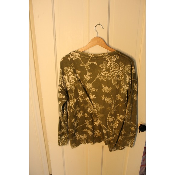 Sundance Olive Green Floral Print Crew Neck Long Sleeve Casual Sweater Medium - Picture 3 of 3